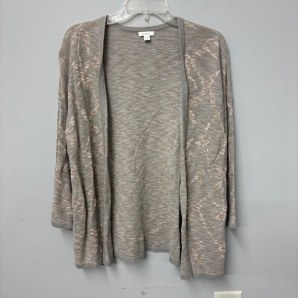 Pure‎ Jill J. Jill Gray Taupe Abstract Knit Open Front Cardigan Sweater Small